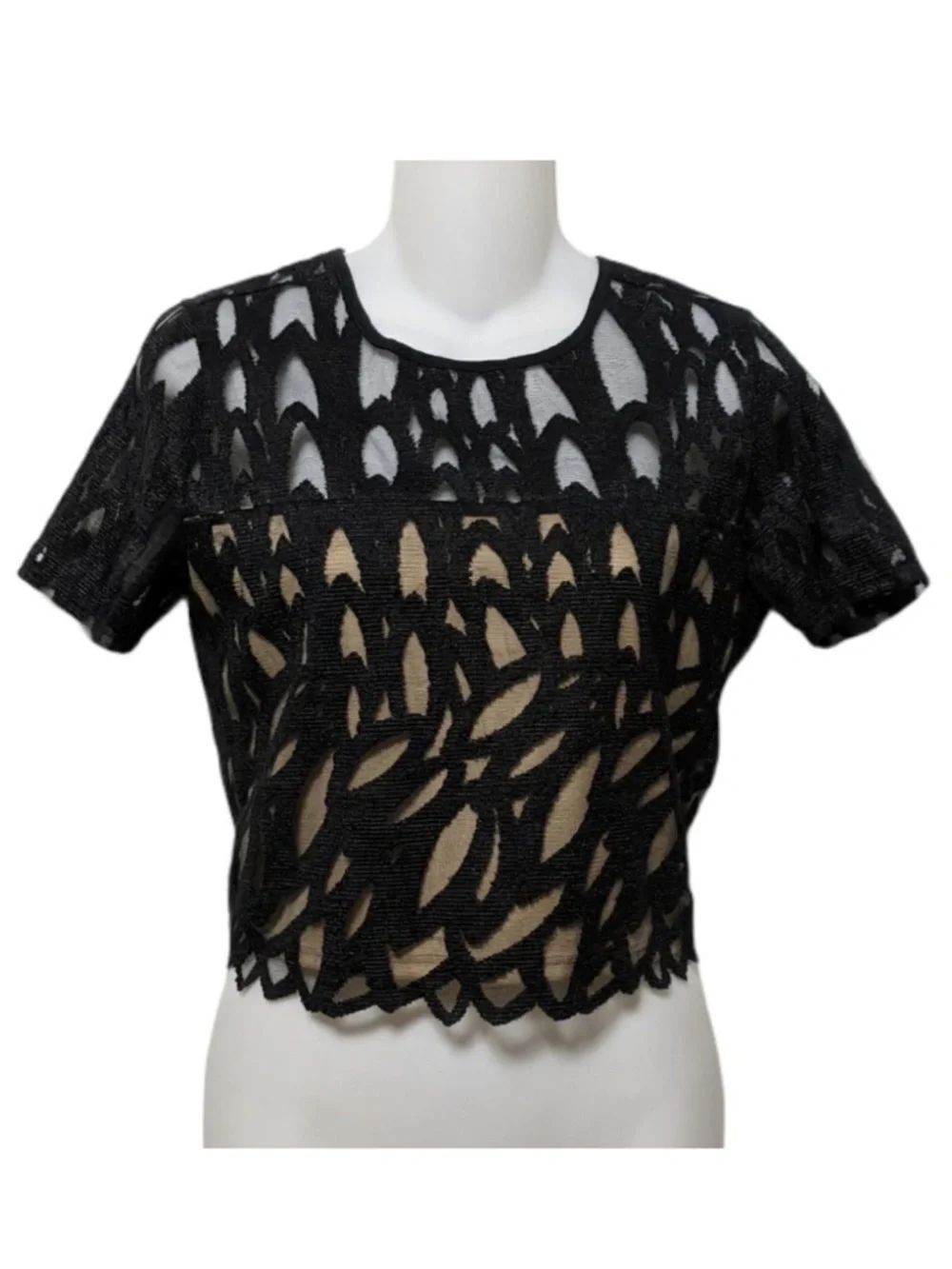 BENJAMIN JAY Black Lace Illusion Cropped Top XS